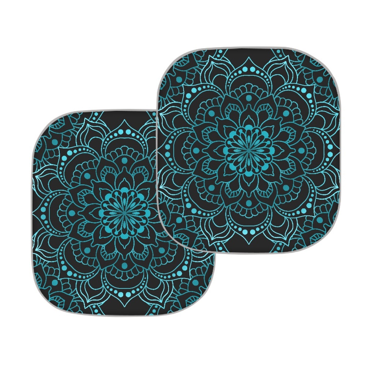 Blue and green mandala printed sun visor with symmetrical geometric…