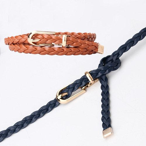 Korean fashion ladies knotted decorative woven belt candy color small belt simple personalized clip buckle belt wholesale