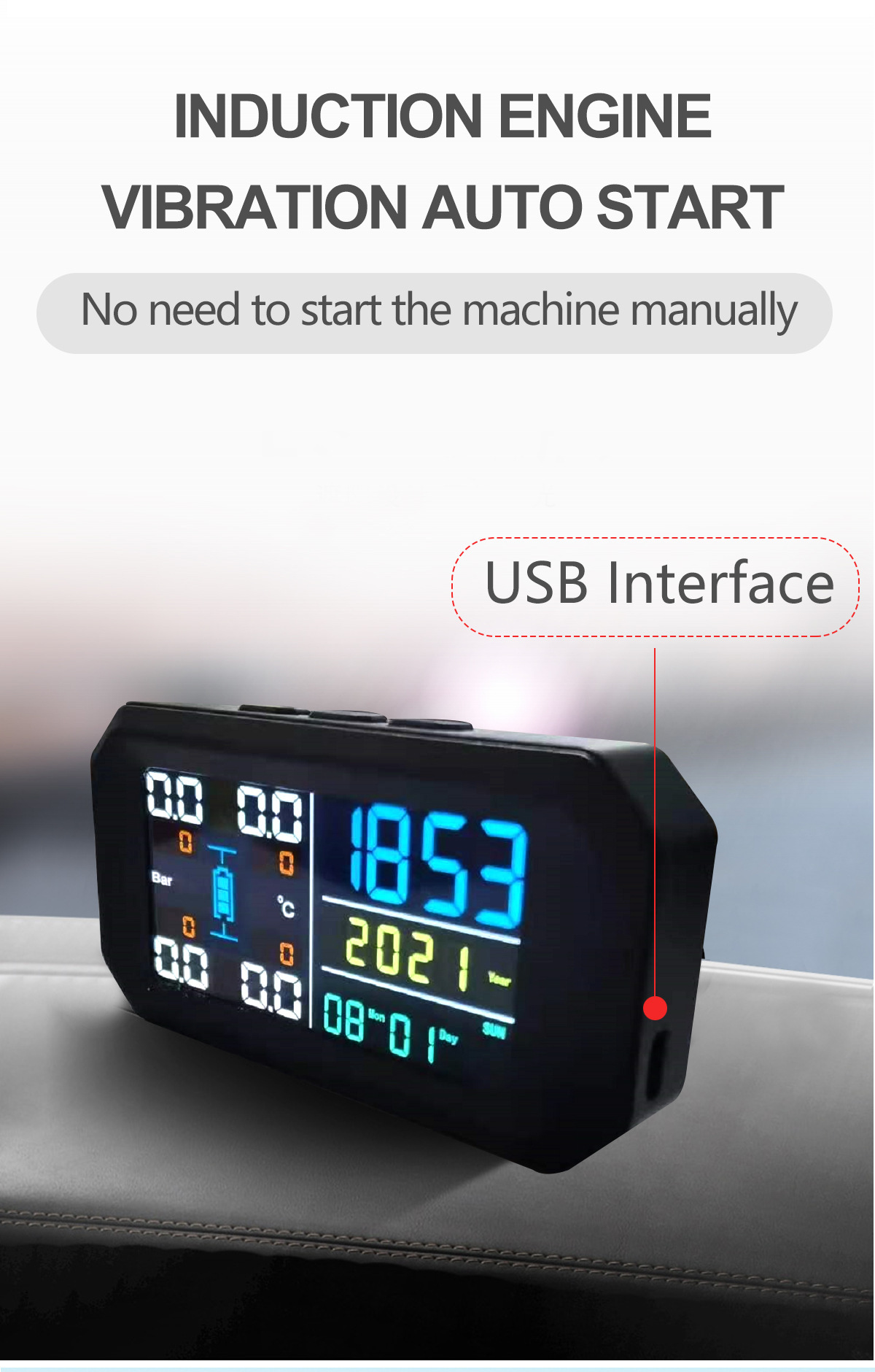 Car Solar Wireless Tire Pressure Monitor Tpms System External Car Perpetual Calendar Tire Pressure Detection