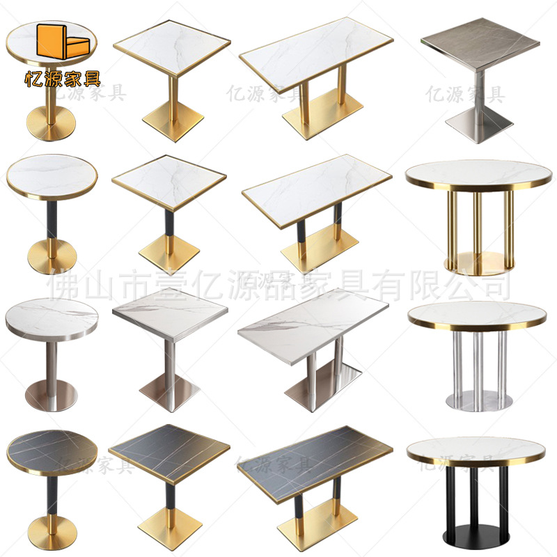 Light Luxury Rock Board Small Round Table Milk Tea Dessert Shop Cafe Snack Western Restaurant Hotel Catering Clear Bar Square Table