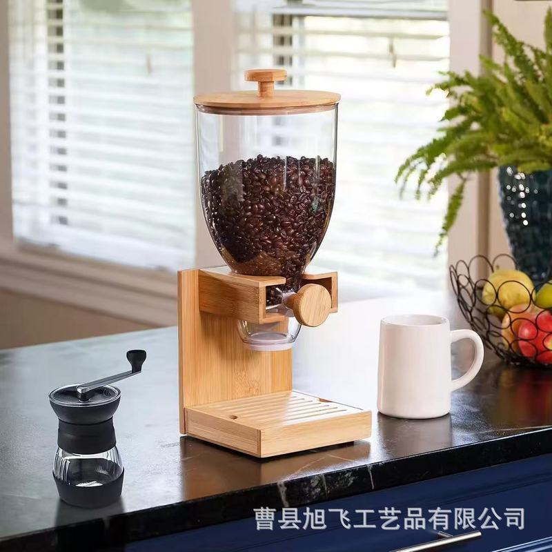 7.5升谷物食品容器存储套件台面玻璃谷物分配器竹带a分配器|undefined