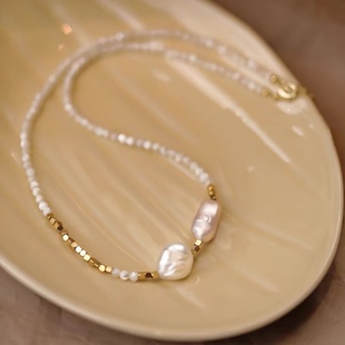Baroque Freshwater Pearl Necklace Light Luxury Fashion Elegant 2024 New Fritillaria Hepburn Style Clavicle Chain Necklace