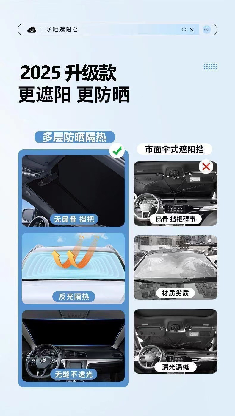 Cross-Border Car Sunshade Front Windshield Sun Protection Heat Insulation Titanium Silver Anti-Glare Sunshade Front Windshield Foreign Trade Sunshade Curtain
