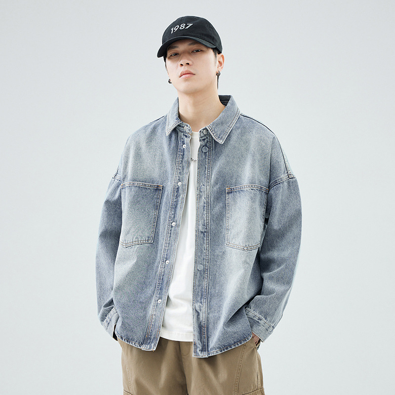 Autumn New Denim Men's High-end Lapel Fashionable Loose Casual Japanese Vintage high quality Jacket Coat