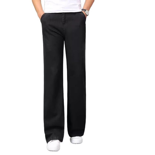 Smoked Gray Denim Straight Leg Micro-Bell Bottom Pants Business Loose Spring and Autumn New Men's Fashion Bootcut Pants