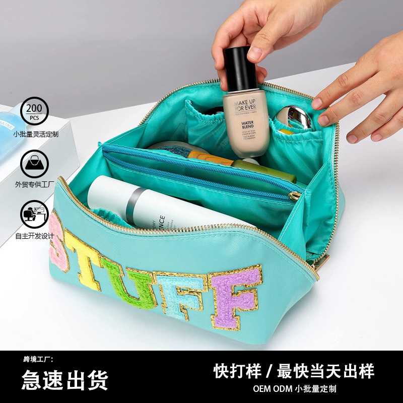 Ready Stock Nylon Handbag with Embroidered Letters, Large Capacity, Diagonal Opening, Multifunctional Storage Bag, 2024 New Model