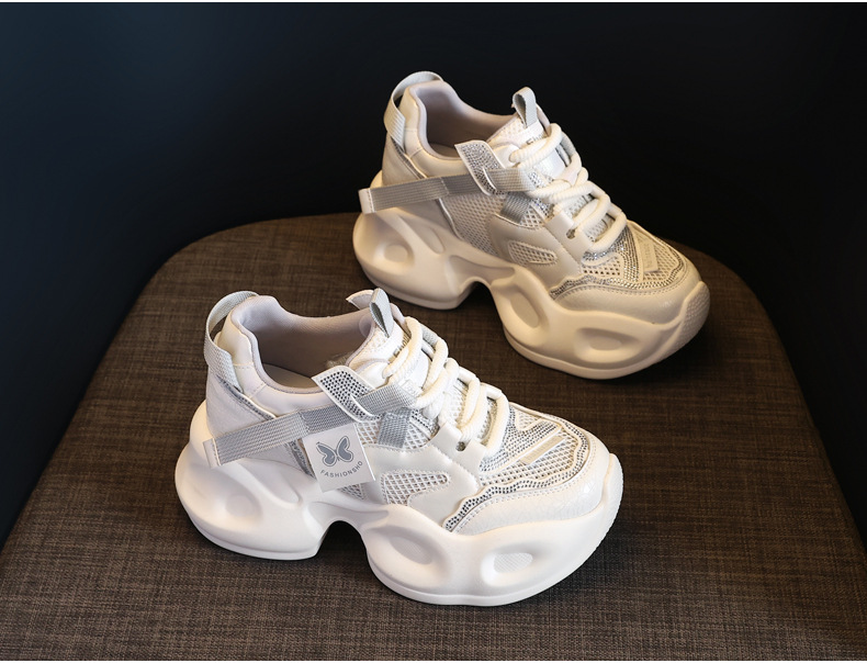 Giày sneaker nữ đế dày lưới thoáng khí đính đá rhinestone — Màu be chi tiết 7