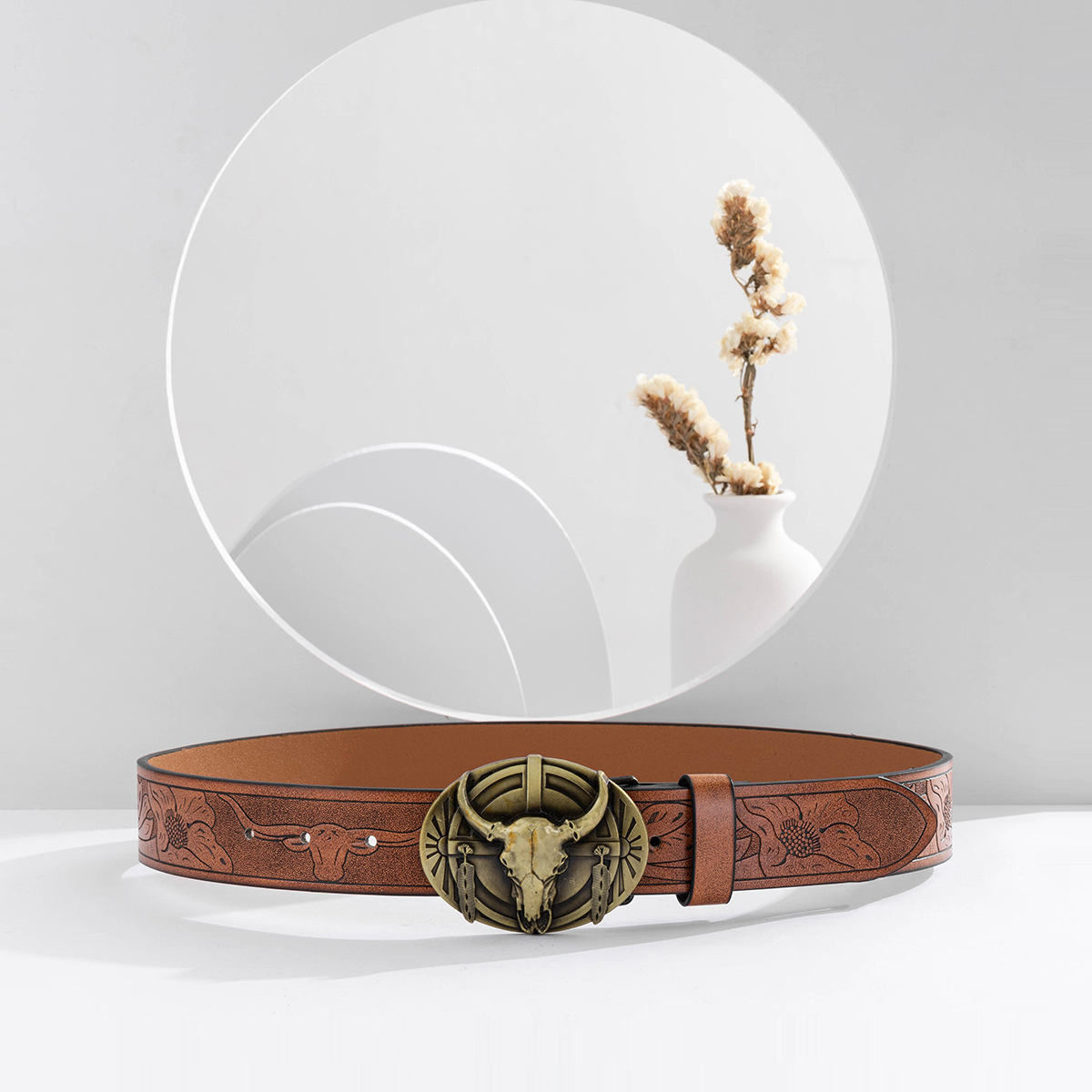 Cinturón de hombre marrón Cabeza de Vaca hebilla de mezclilla occidental CINTURÓN DE domineering al por mayor