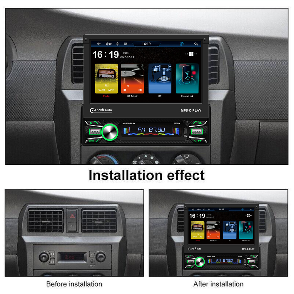 7inch Hd Electric Retractable Touch Screen Universal Device Type-C Fast Charging Apple Carplay Connection 7230W
