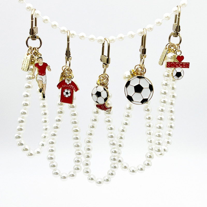 Cross-border New Keychain Bag Pendant Football Basketball Volleyball Player Series Imitation Pearl Bracelet