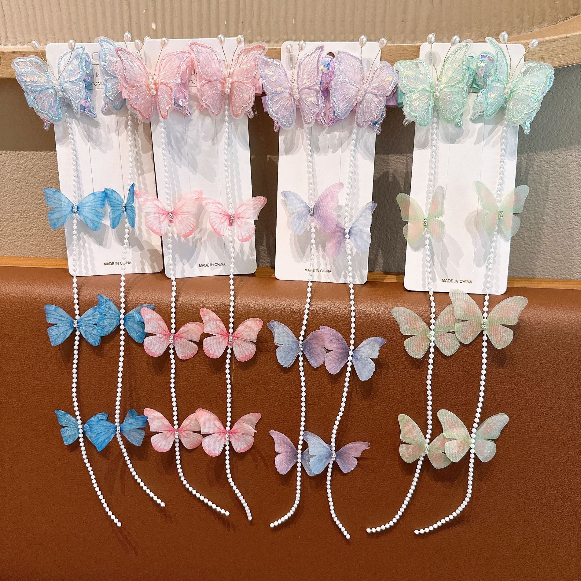 Niños perlas mariposa trenzado cadena de cabello niñas dulces bordes trenzado cabello de cabello niñas tarjeta de cabello princesa tocado