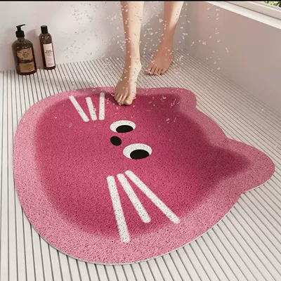 Bathroom Hollow Wire Ring Mat, Shower Room, Children's Bath Anti-Fall Mat, Cartoon Stain-Resistant and Easy-To-Clean Floor Mat, Drain Mat (Avtomobil döşəmə paspasları) - sweet-little-pink-cat-4060cm-hollow-wire-circle