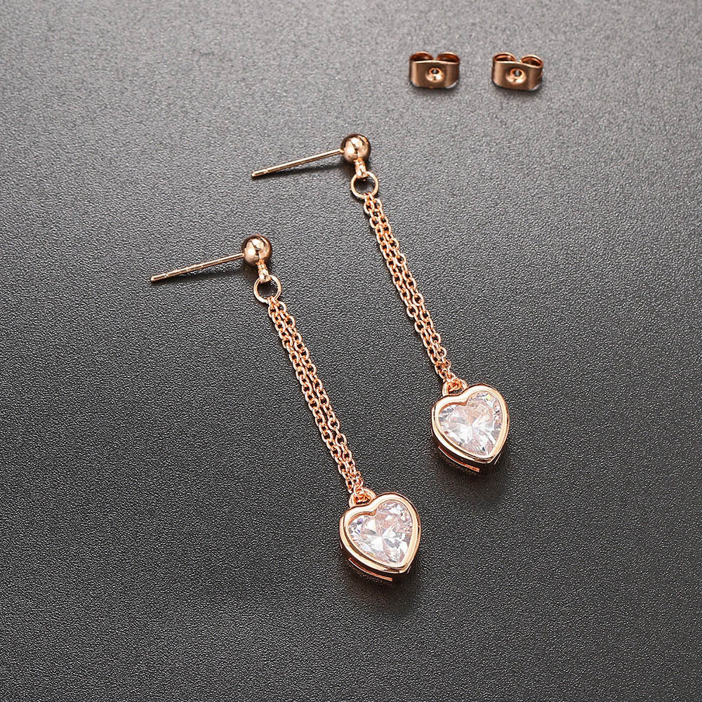 Heart Shape Copper Inlay Zircon Drop Earrings 1 Pair