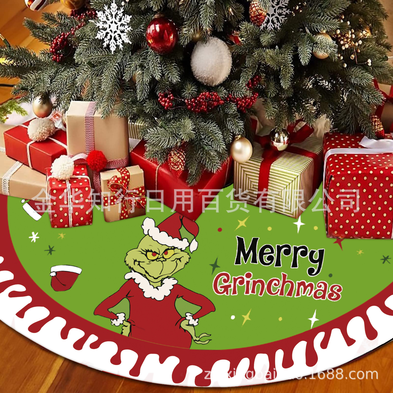 Navidad árbol extraño falda FIESTA DE Navidad copo de nieve Grinch impreso franela árbol de Navidad diseño inferior alfombra de piso