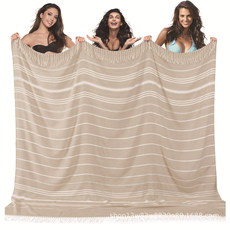 Cross-Border Hot-Selling 200*200cm Striped Turkish Beach Towel with Tassels, Soft and Absorbent, Extra-Large Size Bath Towel