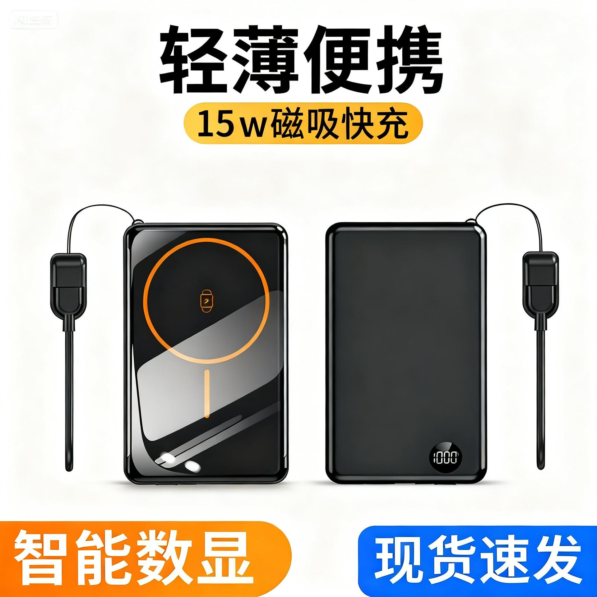 磁吸快充无线三合一轻薄便携智能数显通用移动电源外接电池