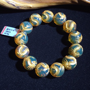 18mm Mexico Blue Po carved round bead bracelet dragon dragon in Tianlong Ball gilding process quality 3A water purification