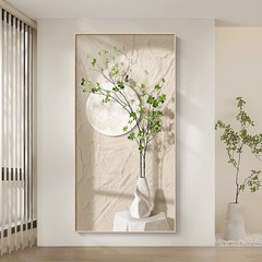 Entrance hall decoration painting, green plant corridor, hallway hanging painting, cream style texture painting, living room sofa vertical version decoration painting