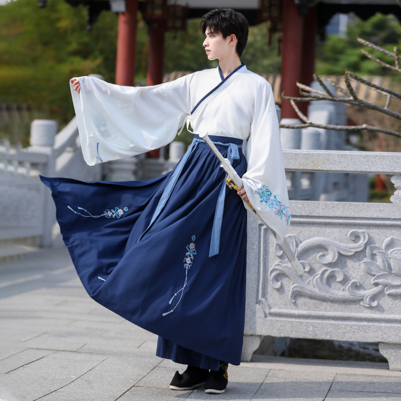 中国风汉服大袖浅色大袖衫套装魏晋风男学生毕业古装演出班服