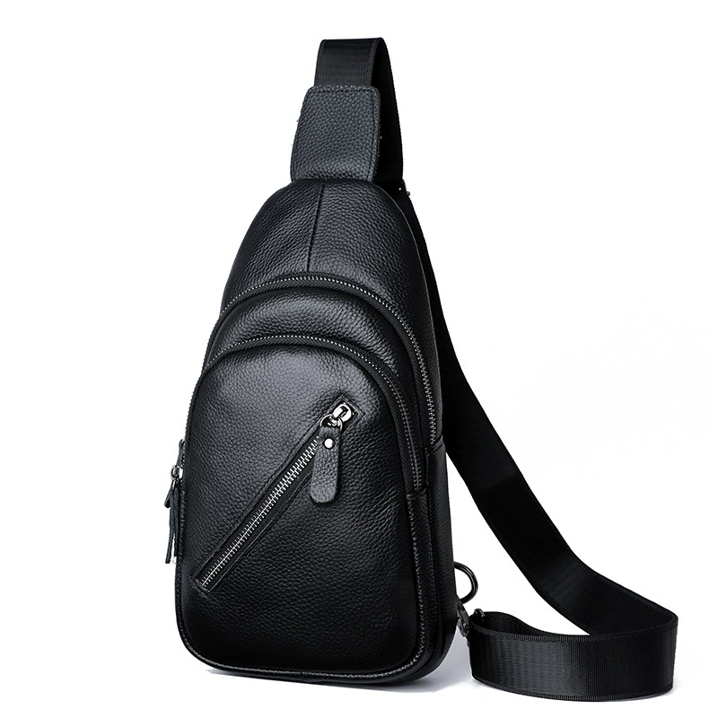 Chest bag, leather shoulder bag for leisure, capacious one-shoulder bag, genuine leather, cowhide