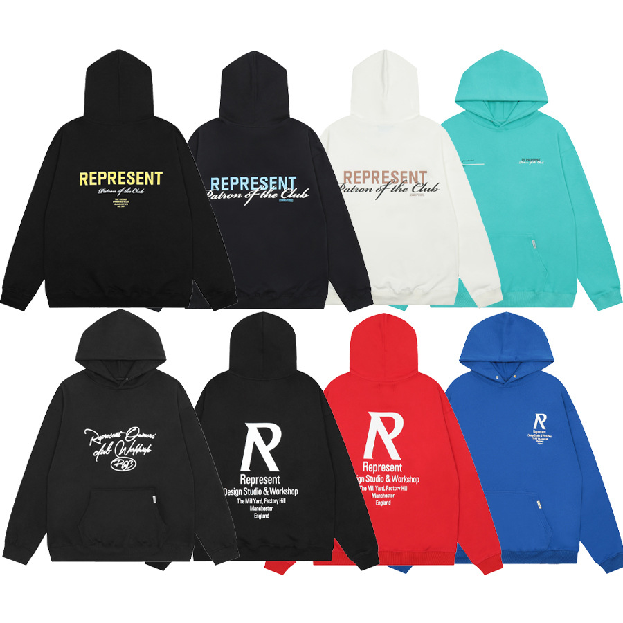 La marca de moda transfronteriza REPRESENT London Limited eslogan LOGO impresión hombres y mujeres sueltos suéter con capucha casual