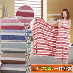 国境を越えたサンゴのベルベットの広いバスタオルの縞模様のバスタオル吸水カップルの家庭用バスタオルの大きなタオルの超大型バスタオル
