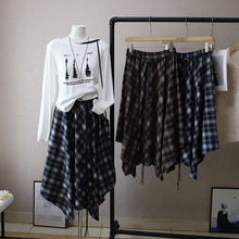 [比正]2025秋冬新款韩版今年流行复古格纹不规则时尚半身裙女4815