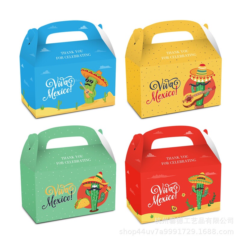 Dd017 Amazon Mexico Cactus Viva Mexico Party Kraft Paper Packaging Handheld Paper Box
