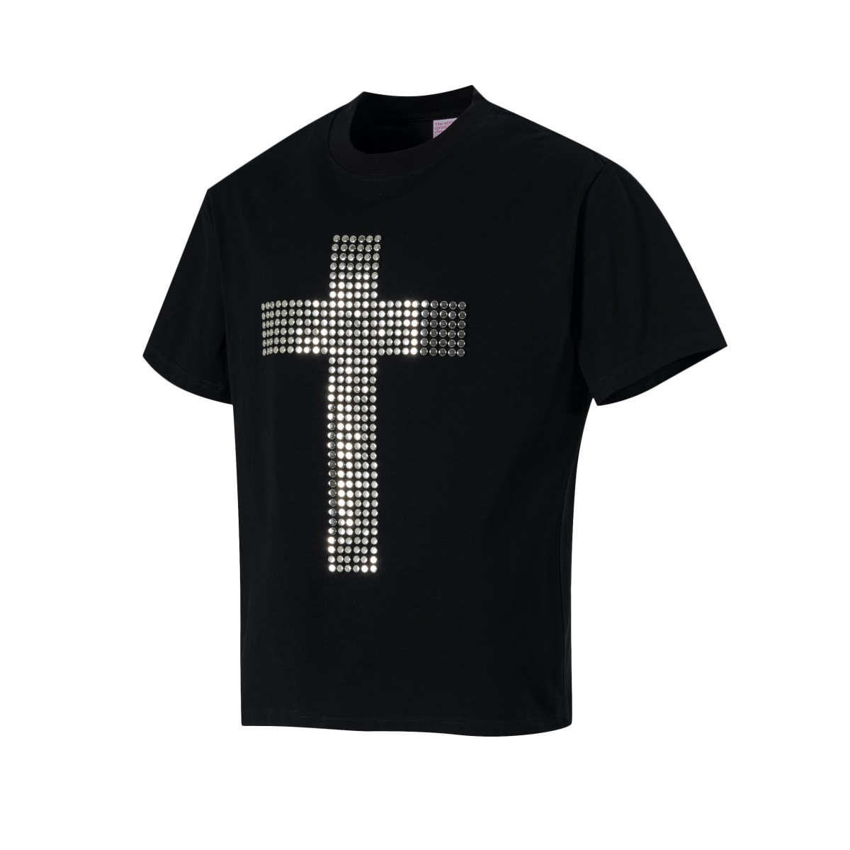 T1171 estilo americano de verano de calle de moda masculina y femenina parche de diseño de cruz camiseta de manga corta de hombre de alto nivel