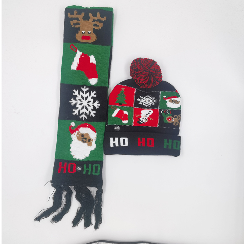 卸売越境パーティー高級クリスマスニット帽クリスマスぬいぐるみ発光帽子ニット毛糸帽子保温帽子|undefined