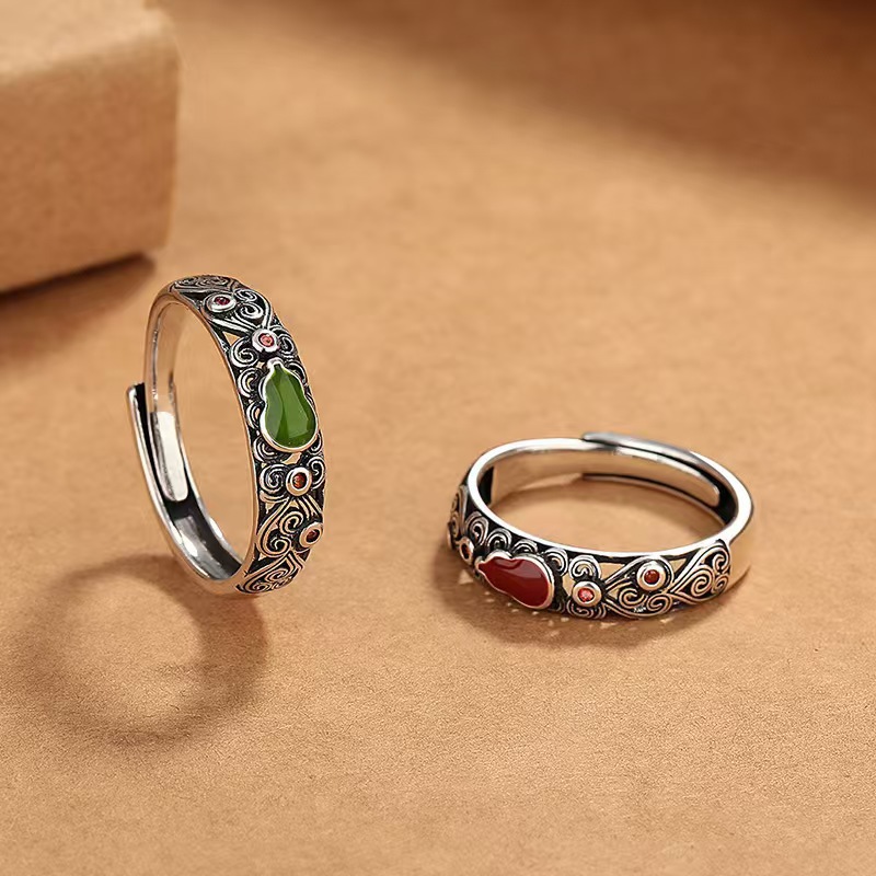 新款男女通用葫芦时尚手饰复古泰银指环貔貅元宝如意开口戒指批发