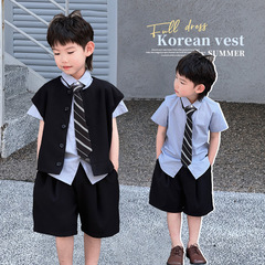 兒童學院馬甲禮服2024夏季新款男女童黑馬甲西服男寶六一演出服潮