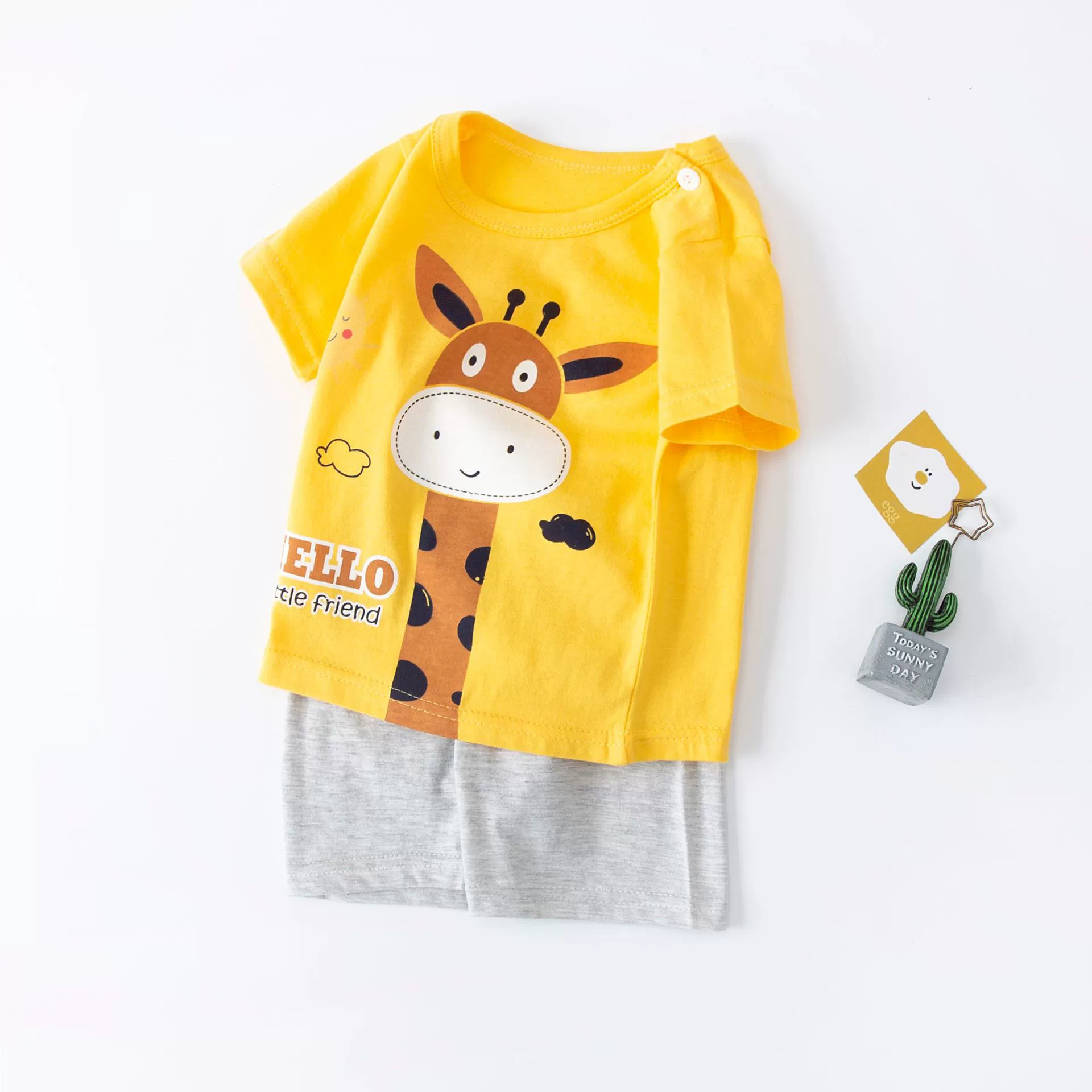 Children's Cotton Short-Sleeve Pajama Set, T-Shirt & Shorts, Cute Prints, Sizes 73–130 cm