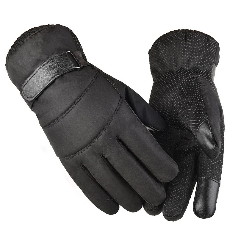 Down Cotton Gloves Men's Winter Warm Motorcycle Riding Waterproof Cold-proof Fleece-lined Thickened Outdoor Ski Gloves for Men