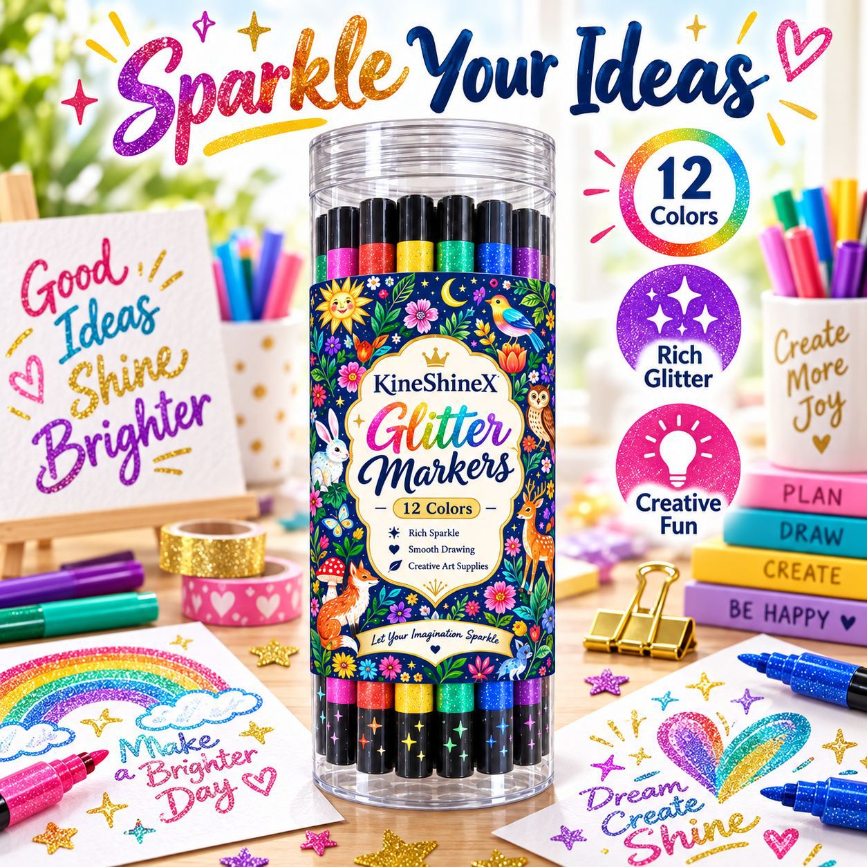 KineShineX Christmas Children's DIY Craft Set: 12 Double-Ended Colored Markers for Painting