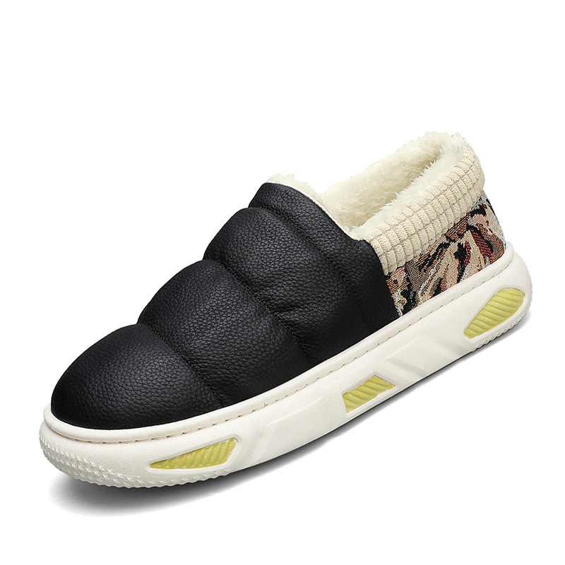 Zapatos de algodón de invierno para hombres engrosados con terciopelo para mantenerse calientes, pedaleando deportes antideslizantes, ocio y suela gruesa zapatos perezosos interiores