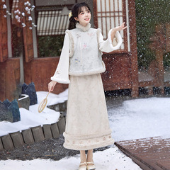Thick Winter Fashion Chinese Style New Chinese Traditional Long-Sleeve Modified Cheongsam 2024 New Youth Female Retro Vests Set of Three