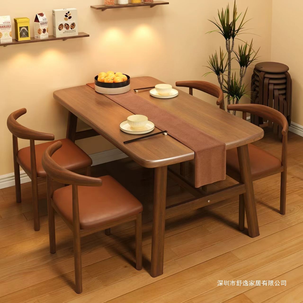 Dining Table for Home Use, Rectangular Rental House Dining Table, Modern Simple Light Luxury Dining Commercial Table and Chair Set