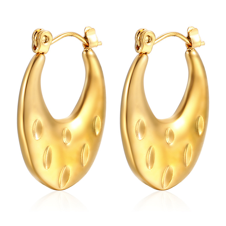 Estilo retro de las mujeres de la moda 18K Pendientes chapados en oro INS europeo y americano de moda de acero inoxidable oval de presión de aceite sólido