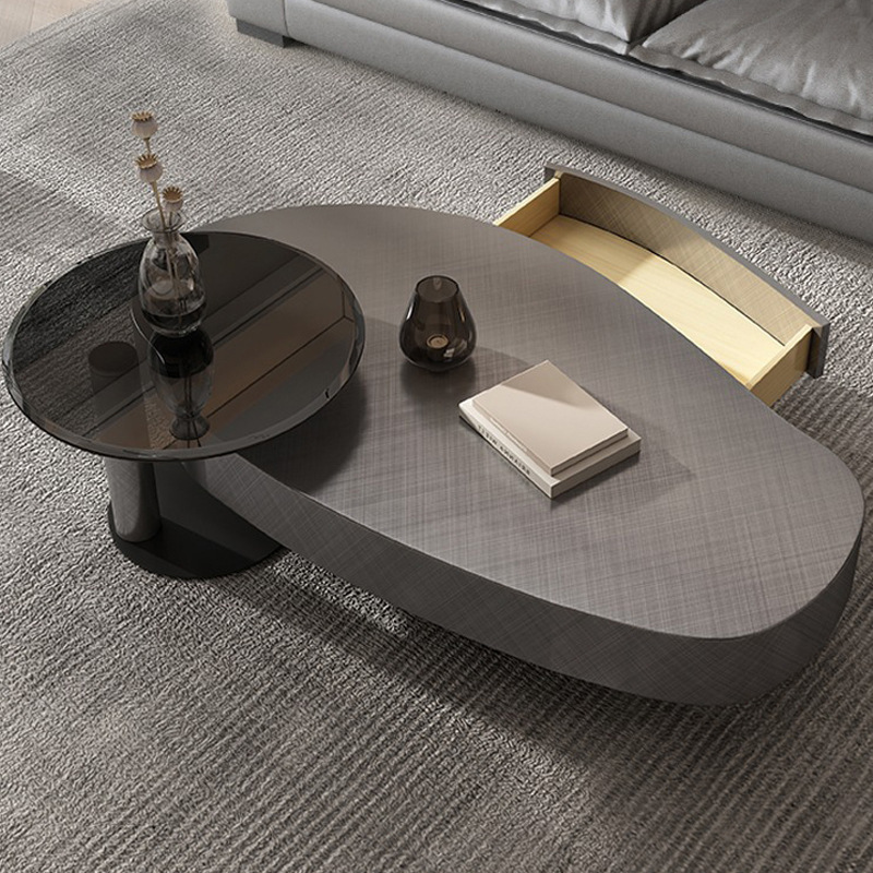 Moderno minimalista mango Oval sala de estar italiana de acero inoxidable Grande y Pequeña mesa de café TV gabinete combinación casa pequeño apartamento