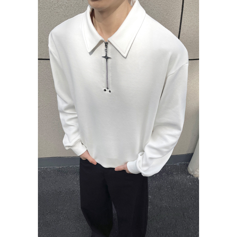 Felpa a collo alto a maniche lunghe con mezza zip in cotone cinese pesante da 300 g per uomo e donna, vestibilità ampia, versatile,_voghion.com