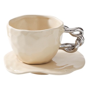 Simple ins style coffee cup and saucer ceramic creative gift Cup Internet celebrity cup and saucer suit high color value hand pinch Cup