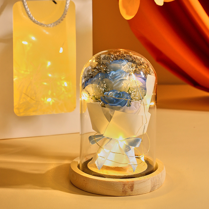 [선물하기 좋은 선물] 비앤섀도우 - 으깬 아이스블루 장미 5송이 - 선물가방 + 축하카드 + 배터리 [완제품 발송]