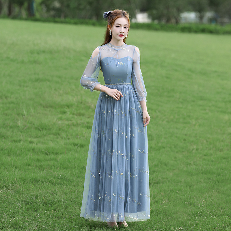 Синий серый [B круглые шеи длинные рукава] 006