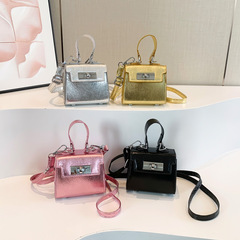 高級感鐳射亮面迷你手提小方包包女2024新款時尚口紅包單肩斜挎包