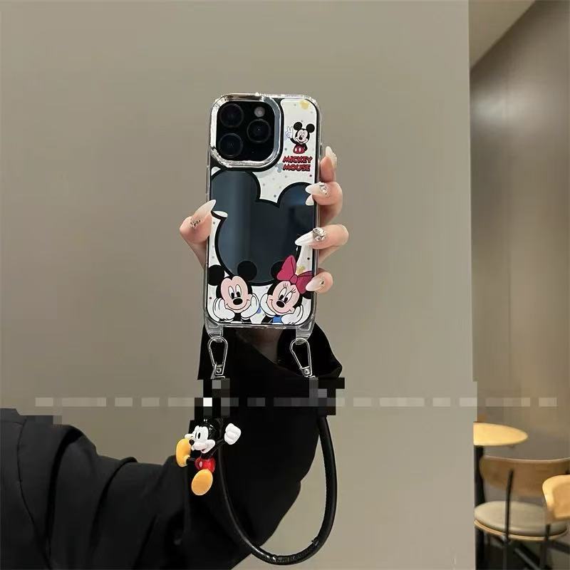 Espejo de viento ins tridimensional Mickey para iPhone16ProMax/15 funda para teléfono móvil 14 Apple 13 cuero diagonal 16