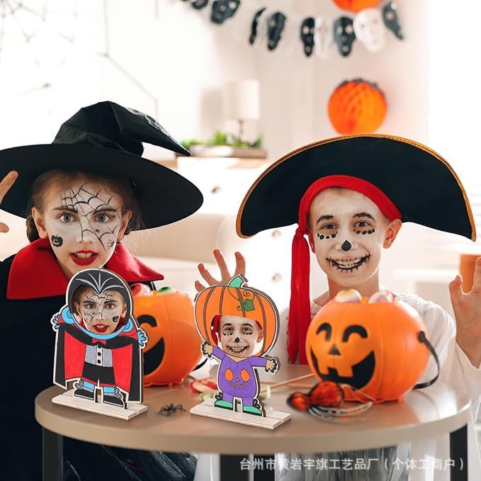 DIY 落書き木製フォトフレームハロウィンフォトステッカー空白木片キャラクタースタンドデスクトップ装飾品パーティー装飾|undefined