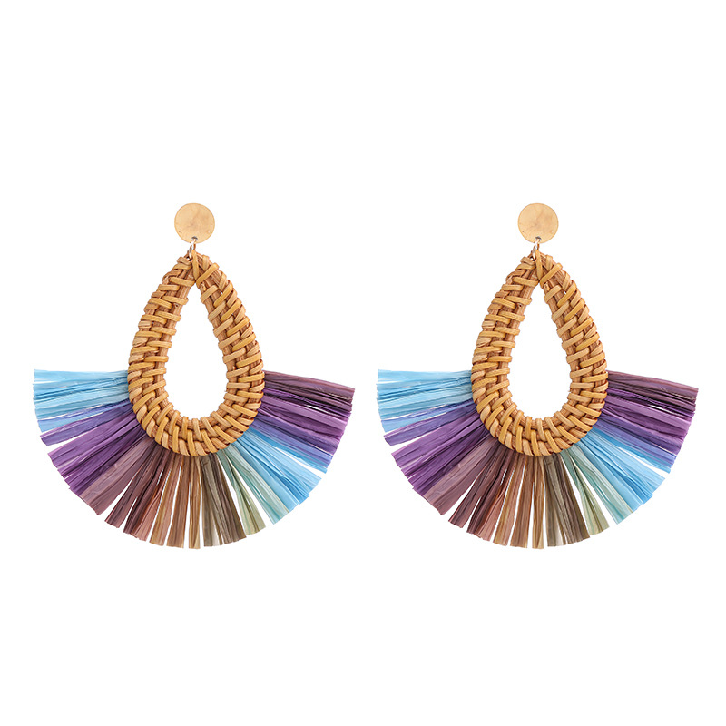 1 Pair Bohemian Sector Water Droplets Hollow Out Raffia Drop Earrings display picture 14