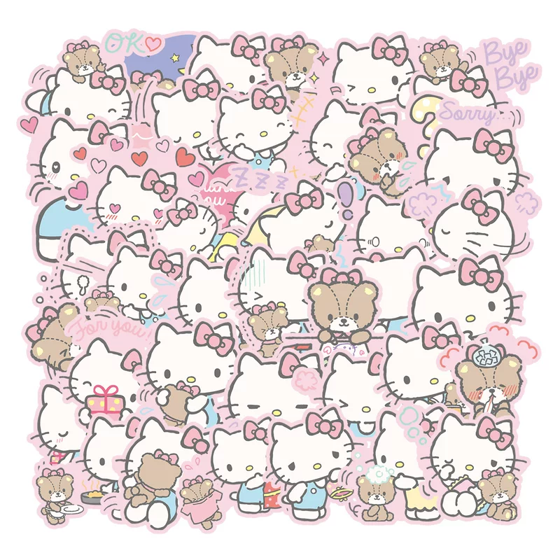 Принт Hello Kitty, светоотражающая неоновая розово-фиолетовая водостойкая наклейка, чемодан, канцелярские товары, скейтборд, шлем, 40, новая коллекция