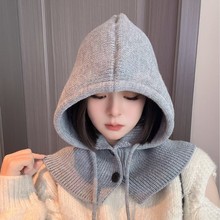 针织帽子围巾一体两件套女秋冬季保暖护耳连帽显脸小围脖毛线帽